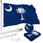 Load image into Gallery viewer, G128 Combo Pack: 5 Ft Tangle Free Spinning Flagpole (Silver) &amp; South Carolina Flag 2.5x4 Ft Embroidered 220GSM Spun Polyester, Brass Grommets (Flag Included) Aluminum Flag Pole