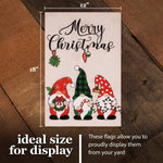 Load image into Gallery viewer, G128 Garden Flag Merry Christmas Three Festive Gnomes 12x18 Burlap Fabric
