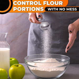 Sourdough Flour Duster for Bread Baking – Powdered Sugar Shaker Duster with Spring loaded System & One Handed Operation – Stainless Steel Mini Flour Sifter for Baking Corn Starch Cocoa & Spices