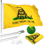 Load image into Gallery viewer, G128  6 Feet Tangle Free Spinning Flagpole (Silver) Gadsden Flag Brass Grommets Spun Polyester 3x5 ft (Flag Included) Aluminum Flag Pole