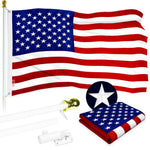 Load image into Gallery viewer, G128  5 Feet Tangle Free Spinning Flagpole (White) American Flag Brass Grommets Embroidered 2x3 ft American Flag Brass Grommets (Flag Included) Aluminum Flag Pole