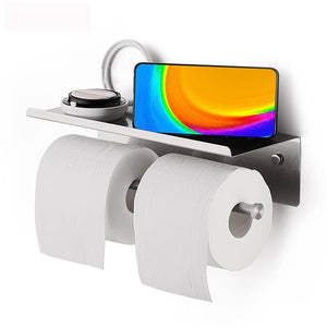 Toilet Paper Holder with Phone Shelf Bathroom Double Roll Tissue Storage Holder