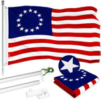 Load image into Gallery viewer, G128 Combo Pack: 5 Ft Tangle Free Aluminum Spinning Flagpole (Silver) &amp; Betsy Ross Flag 2x3 Ft, ToughWeave Series Embroidered 300D Polyester  Pole with Flag Included