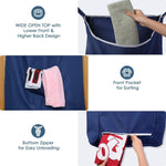Load image into Gallery viewer, Fine Living Co. Large Hanging Laundry Hamper with Over Door Hooks &amp; Adhesive Durable Space Saving Laundry Bag with Zipper and Wide Open Top Hanging Dorm Laundry Hamper (Navy Blue XL)