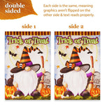 Load image into Gallery viewer, G128 Combo Pack: Garden Flag Stand Black 36 in x 16 in &amp; Garden Flag Halloween Decoration Trick or Treat Witch Hat Gnome with Broom 12x18 DoubleSided Blockout Fabric