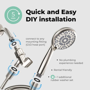 High Pressure 6 Settings Shower Head with Handheld Detachable Set Nickel Finish