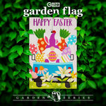Load image into Gallery viewer, Garden Flag Happy Easter Rabbit Gnome in Truck 12x18 inch Blockout Fabric