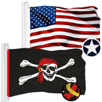 Load image into Gallery viewer, G128 Combo Pack: American USA Flag 2x3 Ft &amp; Pirate Jolly Roger Red Head Scarf Flag 2x3 Ft  Both ToughWeave Series Embroidered 300D Polyester, Embroidered Design, Indoor/Outdoor, Brass Grommets