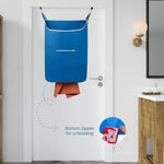Load image into Gallery viewer, X Large Blue Hanging Laundry Hamper with Over Door Hooks 20x 3.75x 31 inch Adhesive Durable Space Saving Laundry Bag with Zipper and Wide Open Top Hanging Dorm Laundry Hamper Blue XL
