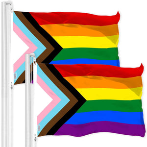 2 Pack LGBT Progress Rainbow Pride Flag 3x5 Ft Printed 150D Polyester Indoor