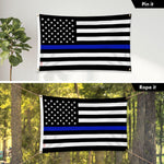Load image into Gallery viewer, G128 Combo Pack: 6 Ft Tangle Free Aluminum Spinning Flagpole (White) &amp; Thin Blue Line Flag 3x5 Ft, LiteWeave Pro Series Printed 150D Polyester, 4 Corner Brass Grommets  Pole with Flag Included