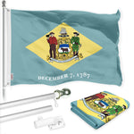 Load image into Gallery viewer, G128 Combo Pack: 6 Ft Tangle Free Spinning Flagpole (Silver) &amp; Delaware Flag 3x5 Ft Printed 150D Polyester, Brass Grommets (Flag Included) Aluminum Flag Pole