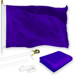 Load image into Gallery viewer, G128 Combo Pack: 5 Ft Tangle Free Aluminum Spinning Flagpole (White) &amp; Solid Violet Color Flag 2x3 Ft, LiteWeave Pro Series Printed 150D Polyester  Pole with Flag Included