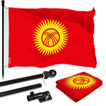 Load image into Gallery viewer, G128 Combo Pack: 6 Ft Tangle Free Spinning Flagpole (Black) &amp; Kyrgyzstan Flag 3x5 Ft Printed 150D Polyester, Brass Grommets (Flag Included) Aluminum Flag Pole