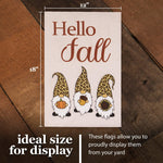 Load image into Gallery viewer, G128 Combo Pack: Garden Flag Stand Black 36 in x 16 in &amp; Garden Flag Hello Fall Decoration Three Gnomes with Pumpkin Acorn Sunflower 12x18 DoubleSided Burlap Fabric