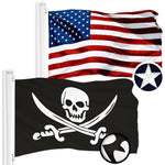 Load image into Gallery viewer, G128 Combo Pack: American USA Flag 2.5x4 Ft &amp; Pirate Jolly Roger Swords Flag 2.5x4 Ft  Both ToughWeave Series Embroidered 300D Polyester, Embroidered Design, Indoor/Outdoor, Brass Grommets