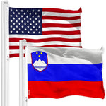 Load image into Gallery viewer, G128 Combo Pack: American USA Flag 3x5 Ft &amp; Slovenia Flag 3x5 Ft, Both Printed 150D Polyester, Indoor/Outdoor, Brass Grommets