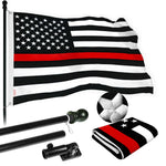 Load image into Gallery viewer, G128  6 Feet Tangle Free Spinning Flagpole (Black) Thin Red Line Flag Brass Grommets Spun Polyester 3x5 ft (Flag Included) Aluminum Flag Pole