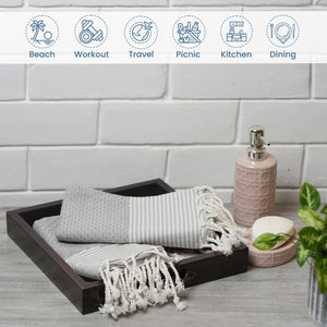 The Fine Living Co. Turkish Hand Towels Set of 2 100% Cotton Kitchen and Bathroom Hand Towels Decorative Hand Towels for Bath Guest Face Hair Tea Dishcloth  40”x18” (Gray)