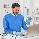 Load image into Gallery viewer, Disposable Lab Coats for Adults Medium Size Blue Medical Clothing 10 Pack