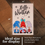 Load image into Gallery viewer, G128 Combo Pack: Garden Flag Stand Black 36 in x 16 in &amp; Garden Flag Hello Winter Decoration Three Cozy Gnomes 12x18 DoubleSided Burlap Fabric