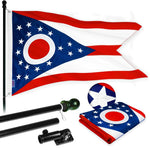 Load image into Gallery viewer, G128 Combo Pack: 5 Ft Tangle Free Aluminum Spinning Flagpole (Black) &amp; Ohio OH State Flag 2.5x4 Ft, ToughWeave Series Embroidered 300D Polyester  Pole with Flag Included