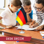 Load image into Gallery viewer, G128 Germany German Deluxe Desk Flag Set  8.5x5.5 In  Printed 300D Polyester, with Silver Dome and Base, 15 Metal Pole, Decorations For Office, Home and Festival Events Celebration