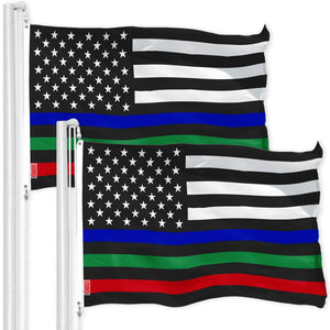 Thin Blue Green Red Line US Flag 3x5 Ft 2Pack Printed 150D Polyester By G128