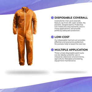 Medical Disposable Coveralls for Men and Women X Large Size Orange Hazmat 1 Pack