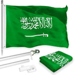 Load image into Gallery viewer, Combo Pack 6 Ft Tangle Free Spinning Flagpole Silver Saudi Arabia Flag 3x5 ft