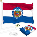 Load image into Gallery viewer, G128 Combo Pack: 6 Ft Tangle Free Spinning Flagpole (White) &amp; Missouri Flag 3x5 Ft Printed 150D Polyester, Brass Grommets (Flag Included) Aluminum Flag Pole