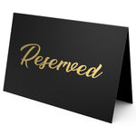 Load image into Gallery viewer, 10 Pack Black Reserved Table Signs for Wedding Gold Foil Reserved Seating Signs for Wedding Chairs Church Pews Double Sided Cardstock Reserved Signs for Tables Table Tent Reservation Cards
