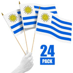 Load image into Gallery viewer, G128 24 Pack Handheld Uruguay Uruguayan Stick Flags  12x18 In  Printed 150D Polyester, Country Flag, Solid Wooden Stick, Spear Gold Tip