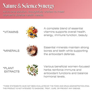 Women's Multivitamin & Mineral Complex with Plant Based Extracts Hair Skin and Nails Vitamins Foundational Multivitamin for Women 30 Day Supply