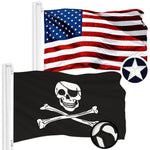 Load image into Gallery viewer, G128 Combo Pack: American USA Flag 3x5 Ft &amp; Pirate Jolly Roger Bones Flag 3x5 Ft  Both ToughWeave Series Embroidered 300D Polyester, Embroidered Design, Indoor/Outdoor, Brass Grommets