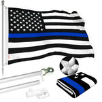 Load image into Gallery viewer, G128 Flag Pole 5 FT Silver Tangle Free &amp; Thin Blue Flag 2.5x4 FT Combo Embroidered Spun Polyester