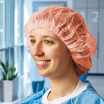 Load image into Gallery viewer, Orange Bouffant Caps 24 Inch Pack of 100 Non Woven Hair Caps with Elastic Band Breathable Disposable Polypropylene Hats Unisex Protective Hair Covers for Food Service