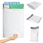 Load image into Gallery viewer, White Gusseted Poly Mailers 15 x 20 x 7 Inch Pack of 25 Expansion Poly Mailers Bags Shipping Envelopes for Clothing 2.5 Mil. Plastic Shipping Bags Self Seal Mailing Packages