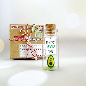 Tiny Magical Message in a Bottle Gift Idea Classy Inspirational Gifts for Him and Her Unique Presents for Women and Men (Green Avocado Happy Avo Day in Craft Gift Box)