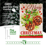 Load image into Gallery viewer, G128 Combo Pack: Garden Flag Stand Black 36 in x 16 in &amp; Garden Flag Winter Decoration Pinecone Bouquet 12x18 DoubleSided Blockout Fabric