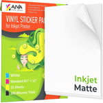 Load image into Gallery viewer, Printable Vinyl Sticker Paper for Inkjet Printer Matte White 15 pcs Letter Size
