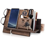 Load image into Gallery viewer, Wood Phone Docking Station Ash Key Hooks Wallet Stand Watch Organizer for Men
