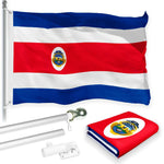 Load image into Gallery viewer, G128 Combo Pack: 6 Feet Tangle Free Spinning Flagpole (Silver) Costa Rica Costa Rican Flag 3x5 ft Printed 150D Brass Grommets (Flag Included) Aluminum Flag Pole