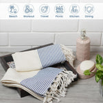 Load image into Gallery viewer, The Fine Living Co. Turkish Hand Towels Set of 2  100% Cotton Kitchen and Bathroom Hand Towels Decorative Hand Towels for Bath Guest Face Hair Tea Dishcloth  40”x18” (White &amp; Blue)
