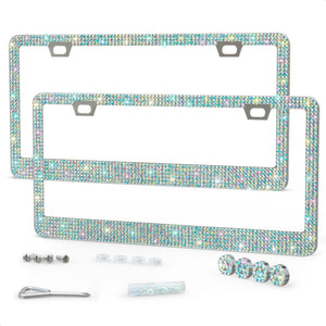 2 Pack Bling License Plate Frames for Women Sparkling Rhinestone License Plate Frame 12.16x6.18 inch with Screws Caps for Easy Installation Cute Bling Car Accessories for Women