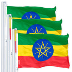 Load image into Gallery viewer, G128 3 Pack: Ethiopia (Ethiopian) Flag  3x5 feet  Printed 150D Indoor/Outdoor, Vibrant Colors, Brass Grommets, Quality Polyester, Much Thicker More Durable Than 100D 75D Polyester