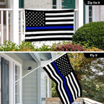 Load image into Gallery viewer, G128 Combo Pack: 6 Ft Tangle Free Aluminum Spinning Flagpole (Silver) &amp; Thin Blue Line Flag 3x5 Ft, LiteWeave Pro Series Printed 150D Polyester, 4 Corner Brass Grommets  Pole with Flag Included