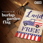 Load image into Gallery viewer, G128 Garden Flag Land of the Free American Truck  12x18 Inch  Printed Burlap Polyester  Patriotic Decoration