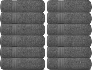 12 Pack Smoke Grey Resort Collection Soft Washcloth Face Body Towel Set 12x12 in