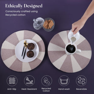 The Fine Living Co. Pinwheel Printed Cotton Braided Placemats (Set of 6 13.5 Inches) Washable Anti Slip Heat Resistant Mats Boho Woven Round Table Mats for House Decor Kitchen and Dining